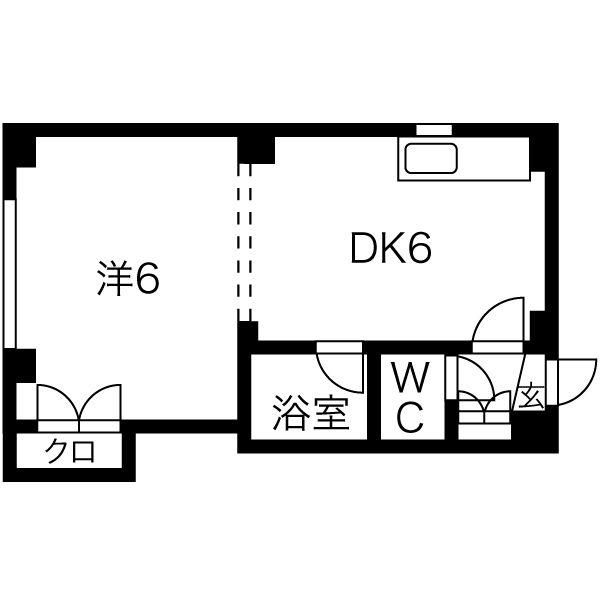 スカイパーク711(1DK/2階)の間取り写真