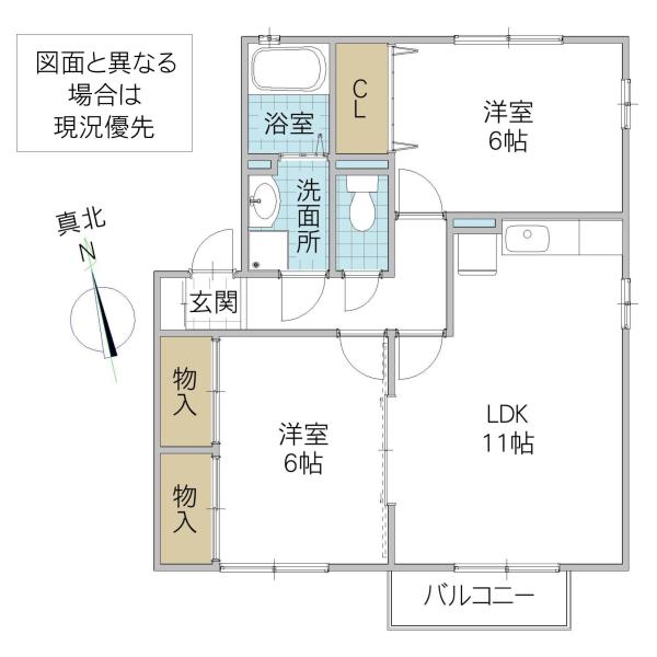 エスコルタ新町 C(2LDK/2階)の間取り写真