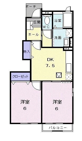 カーサ・フェリーチェB(2DK/1階)の間取り写真