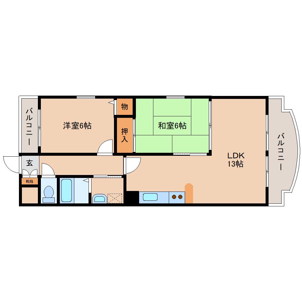 富士ビル一番館(2LDK/6階)の間取り写真