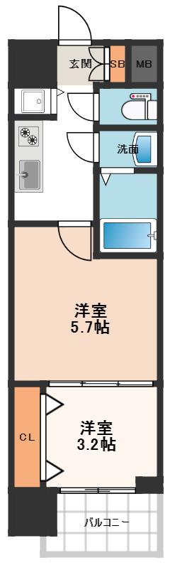S-RESIDENCE日本橋QUALIER(2K/15階)の間取り写真
