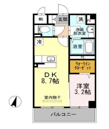 コンフォールパピヨン(1DK/3階)の間取り写真