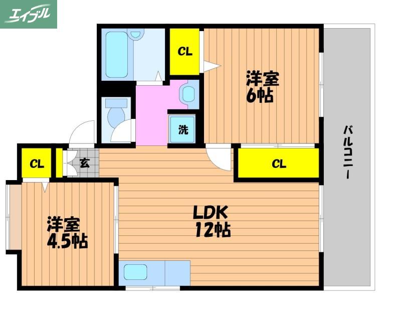 コーポラス高原A(2LDK/2階)の間取り写真