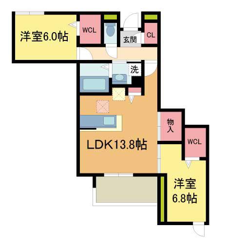 NIGAWA RESIDENCEII(2LDK/1階)の間取り写真