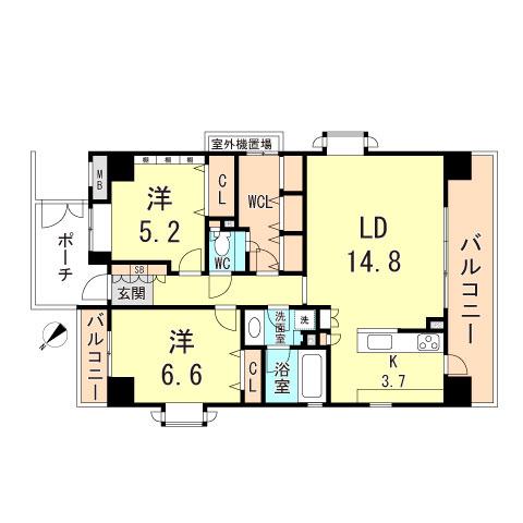 ルネ苦楽園(2LDK/3階)の間取り写真