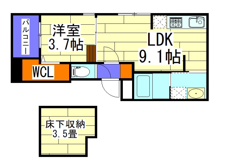 AKY夕凪(1LDK/1階)の間取り写真