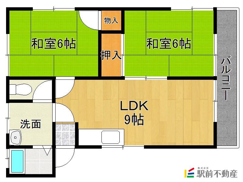 ハイツ岡下(2LDK/2階)の間取り写真
