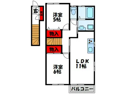 正建ハイツ(2LDK/2階)の間取り写真