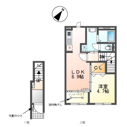 グランベル・ハウス(1LDK/2階)の間取り写真