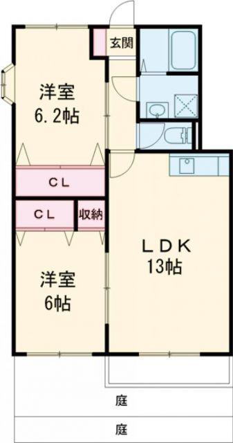 ベルバランセK壱番館(2LDK/1階)の間取り写真