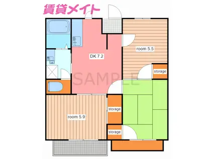 ハイムリバーサイド(3DK/2階)の間取り写真