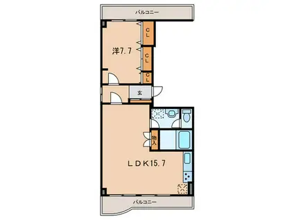 アカカベビル(1LDK/3階)の間取り写真