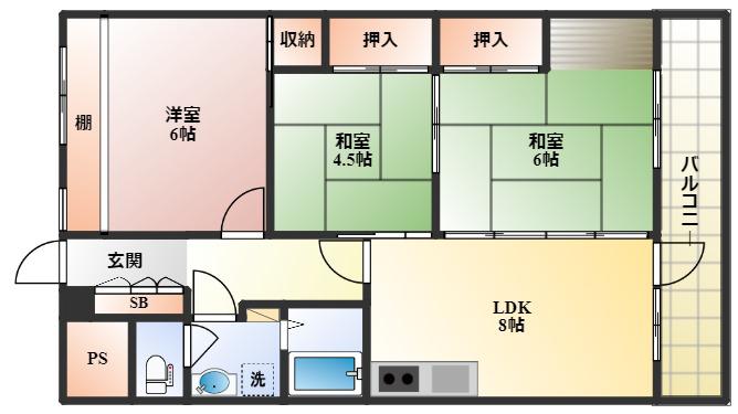 豊中スカイハイツ(3LDK/6階)の間取り写真