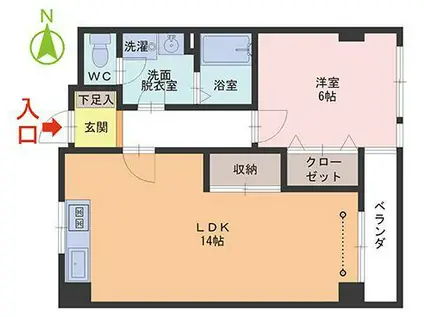 プリメーラ二の宮(1LDK/1階)の間取り写真