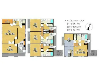 メープルハイツ・アン(1K/2階)の間取り写真