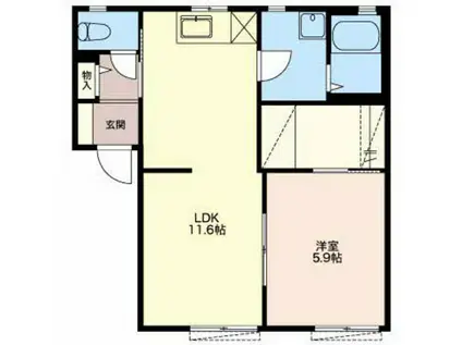 ハーミテージ(1LDK/1階)の間取り写真