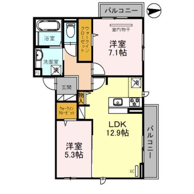 エスト山王(2LDK/2階)の間取り写真