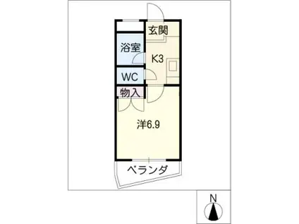 ベルコモンズ八幡山(1K/2階)の間取り写真