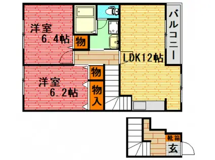 プランタンB(2LDK/2階)の間取り写真