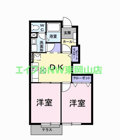 ラフィーネAYAA棟(2DK/1階)の間取り写真