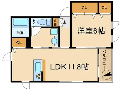 IKメゾンB(1LDK/1階)の間取り写真