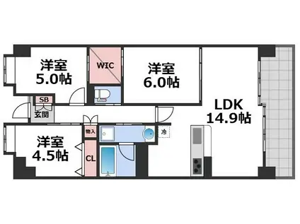 フロンティアタワー難波イースト(3LDK/13階)の間取り写真