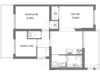 モダンアパートメント高槻城南(2LDK/2階)の間取り写真