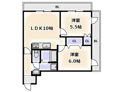 クリスタルハイツ玉出(2LDK/10階)の間取り写真