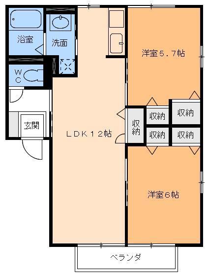 レトア別府(2LDK/2階)の間取り写真