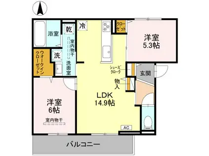 D-RESIDENCE高槻市下田部A棟(2LDK/3階)の間取り写真