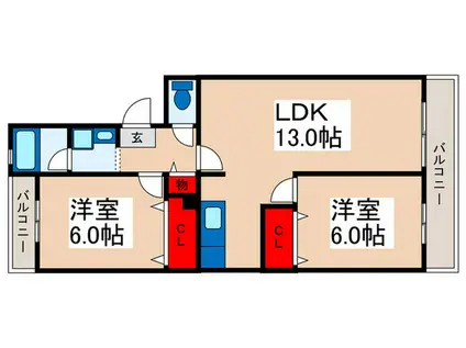 SUNNCITY HIKOTA B-3(2LDK/1階)の間取り写真