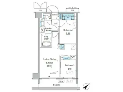 パークアクシス品川南大井パークフロント(2LDK/6階)の間取り写真