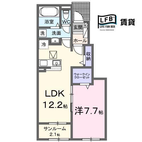 ヴェルデ・ヴェントII(1LDK/1階)の間取り写真