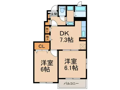 サンリットヒルIII(2DK/1階)の間取り写真