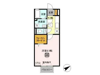 リヴァージュTAKARA(1K/1階)の間取り写真