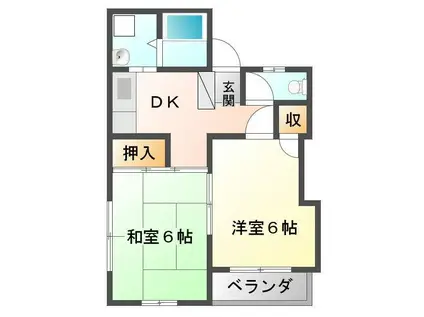 ニーヤマハイツB棟(2DK/2階)の間取り写真