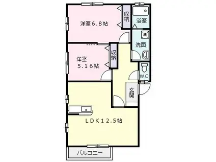 ノースタウンB(2LDK/1階)の間取り写真