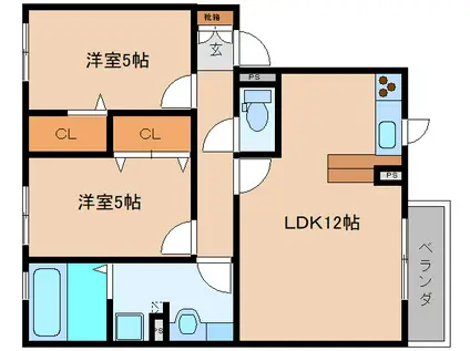 エトワール五位堂(2LDK/2階)の間取り写真
