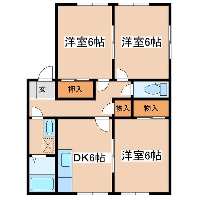 ウィンディアウィズA(3DK/2階)の間取り写真