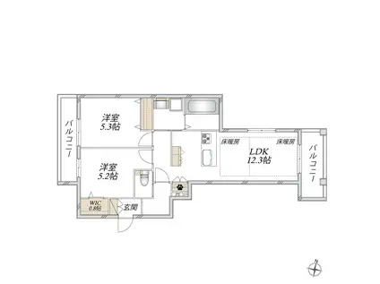 メルベーユ都筑(2LDK/2階)の間取り写真