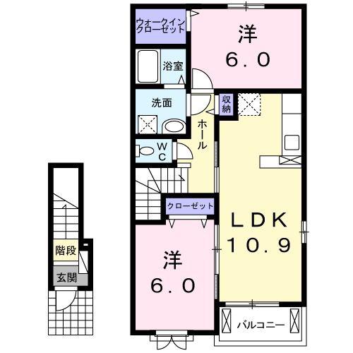 アンヴィーニュ(2LDK/2階)の間取り写真