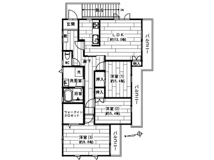 大曽根2丁目ファミリーハウス(3LDK/2階)の間取り写真