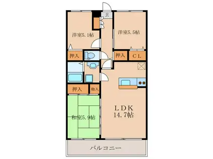 ボンジュールUN(3LDK/2階)の間取り写真