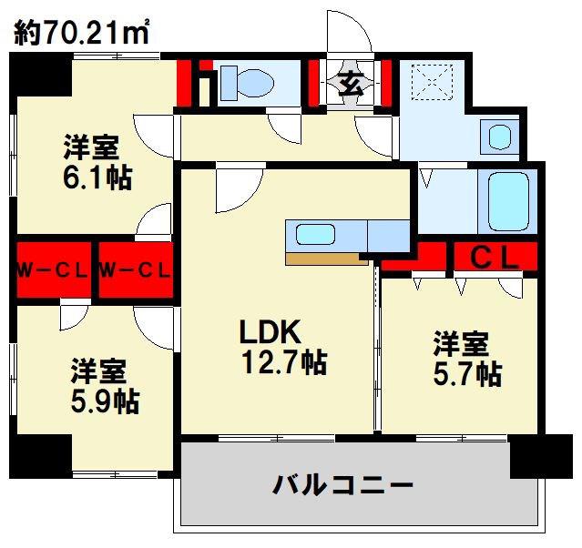 F・STAGE折尾(3LDK/7階)の間取り写真