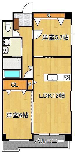 エルティアラ上富野II(2LDK/5階)の間取り写真