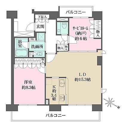 番町レジデンス(2LDK/2階)の間取り写真