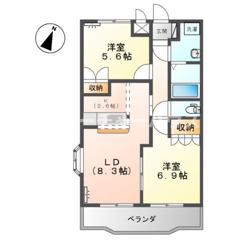 クレアウィンド(2LDK/2階)の間取り写真