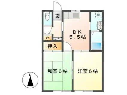 エーリ井山 B棟(2K/2階)の間取り写真