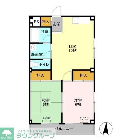 豊田マンション(2LDK/2階)の間取り写真