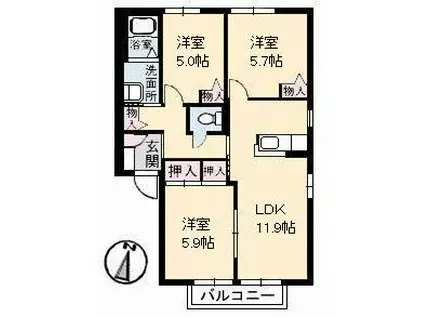 PLANET 2(3LDK/2階)の間取り写真